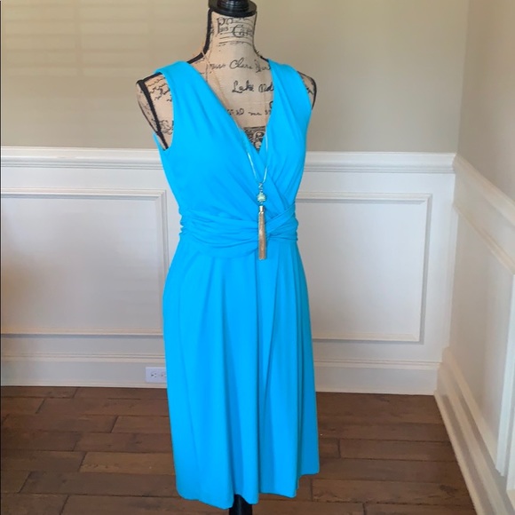 NWOT Talbots Ruched Blue High Low Midi Dress - Picture 2 of 8